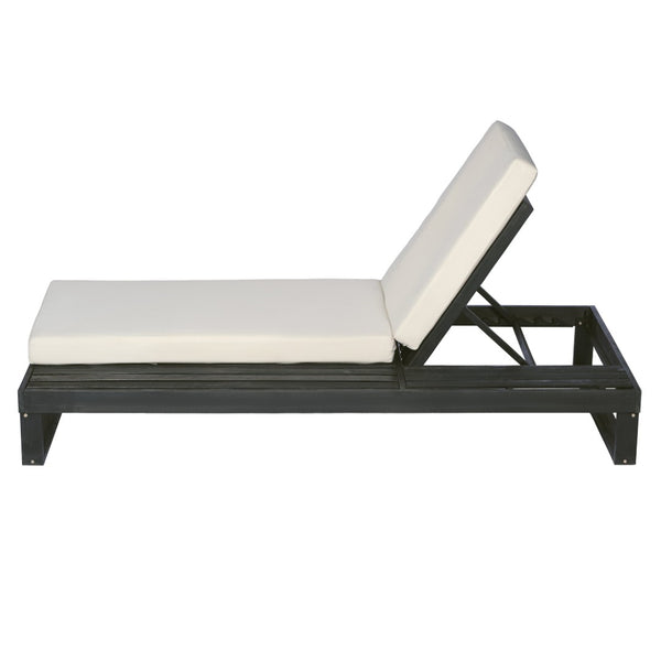 English Elm Black Acacia Wood Outdoor Chaise Lounge with Cushion Adjustable Poolside Recliner 65429.00CUSH_N770P407072B