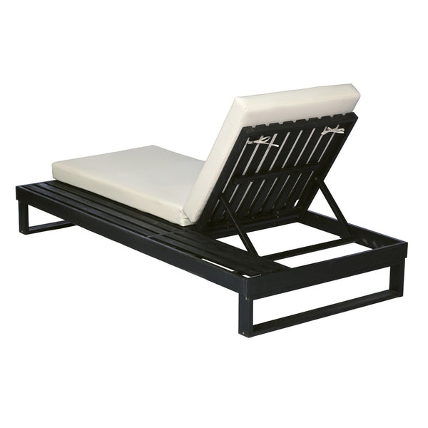 English Elm Black Acacia Wood Outdoor Chaise Lounge with Cushion Adjustable Poolside Recliner 65429.00CUSH_N770P407072B
