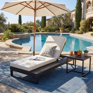 English Elm Black Acacia Wood Outdoor Chaise Lounge with Cushion Adjustable Poolside Recliner 65429.00CUSH_N770P407072B