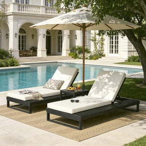 English Elm Black Acacia Wood Outdoor Chaise Lounge with Cushion Adjustable Poolside Recliner 65429.00CUSH_N770P407072B