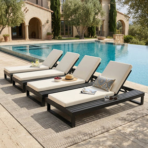 English Elm Black Acacia Wood Outdoor Chaise Lounge with Cushion Adjustable Poolside Recliner 65429.00CUSH_N770P407072B