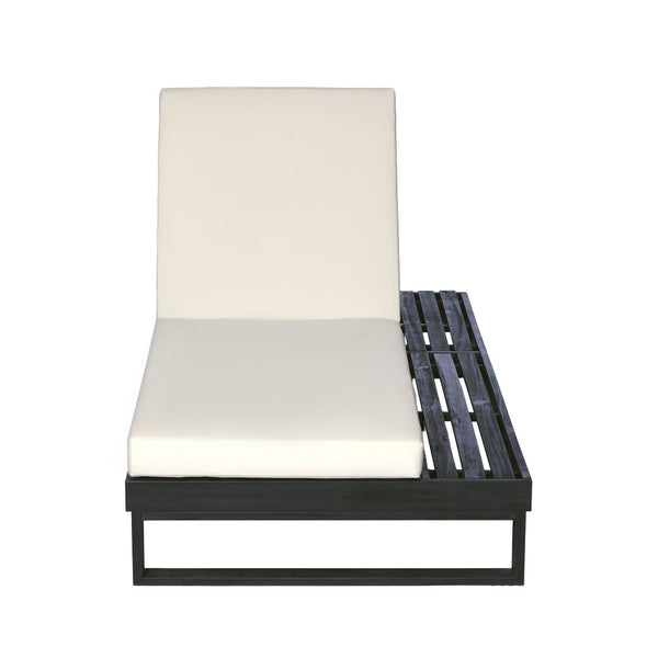English Elm Black Acacia Wood Outdoor Chaise Lounge with Cushion Adjustable Poolside Recliner 65429.00CUSH_N770P407072B