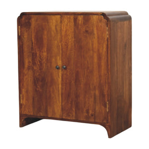 HomeRoots 32" Chestnut Solid Wood Accent Cabinet with Scalloped Edges - Stylish Storage for Any Room 654290