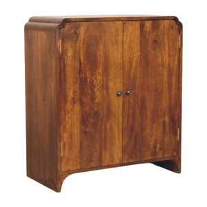 HomeRoots 32" Chestnut Solid Wood Accent Cabinet with Scalloped Edges - Stylish Storage for Any Room 654290