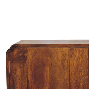 HomeRoots 32" Chestnut Solid Wood Accent Cabinet with Scalloped Edges - Stylish Storage for Any Room 654290