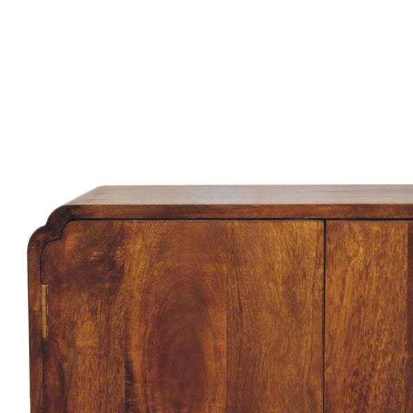 HomeRoots 32" Chestnut Solid Wood Accent Cabinet with Scalloped Edges - Stylish Storage for Any Room 654290