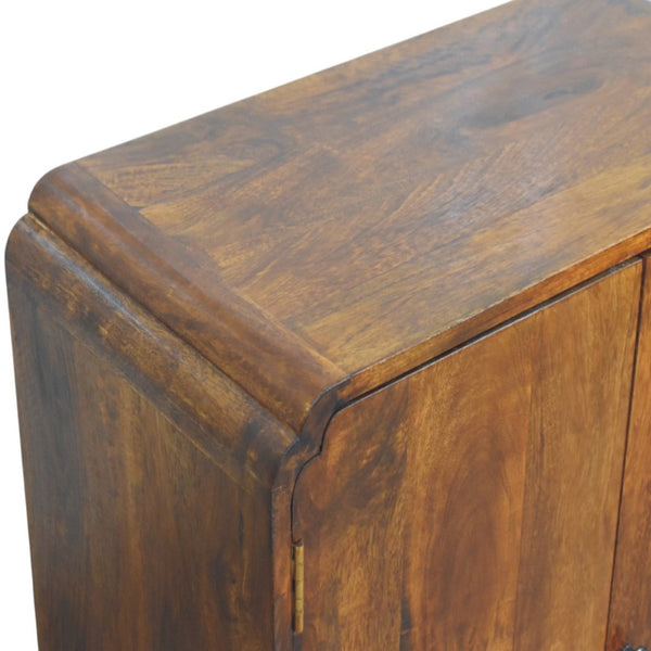 HomeRoots 32" Chestnut Solid Wood Accent Cabinet with Scalloped Edges - Stylish Storage for Any Room 654290