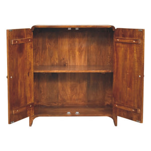 HomeRoots 32" Chestnut Solid Wood Accent Cabinet with Scalloped Edges - Stylish Storage for Any Room 654290