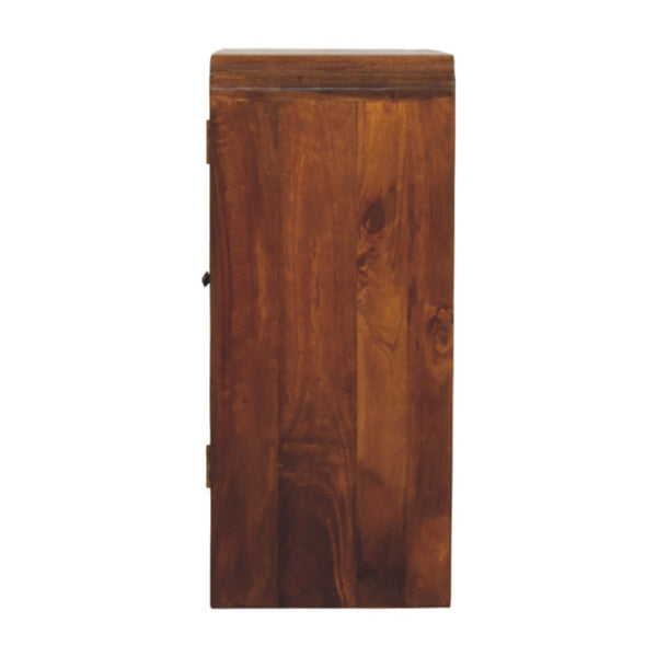 HomeRoots 32" Chestnut Solid Wood Accent Cabinet with Scalloped Edges - Stylish Storage for Any Room 654290
