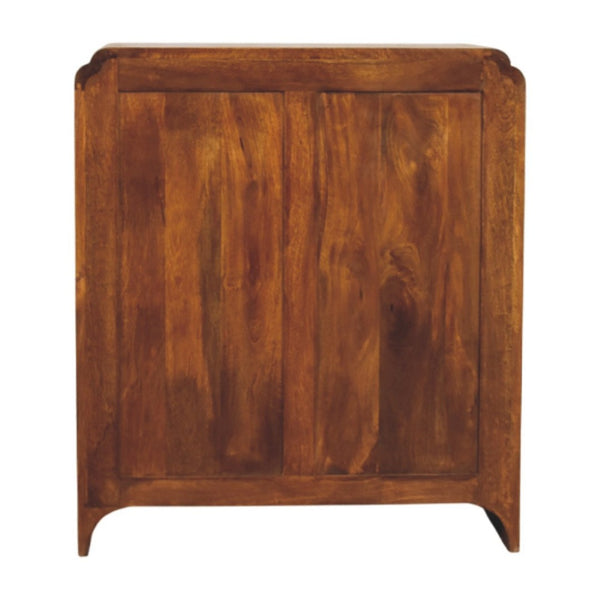 HomeRoots 32" Chestnut Solid Wood Accent Cabinet with Scalloped Edges - Stylish Storage for Any Room 654290