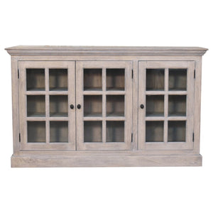 HomeRoots 35" Distressed Solid Wood Accent Cabinet with Glass Doors - Rustic Charm for Modern Farmhouse Style 654291