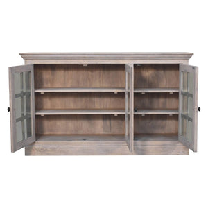 HomeRoots 35" Distressed Solid Wood Accent Cabinet with Glass Doors - Rustic Charm for Modern Farmhouse Style 654291
