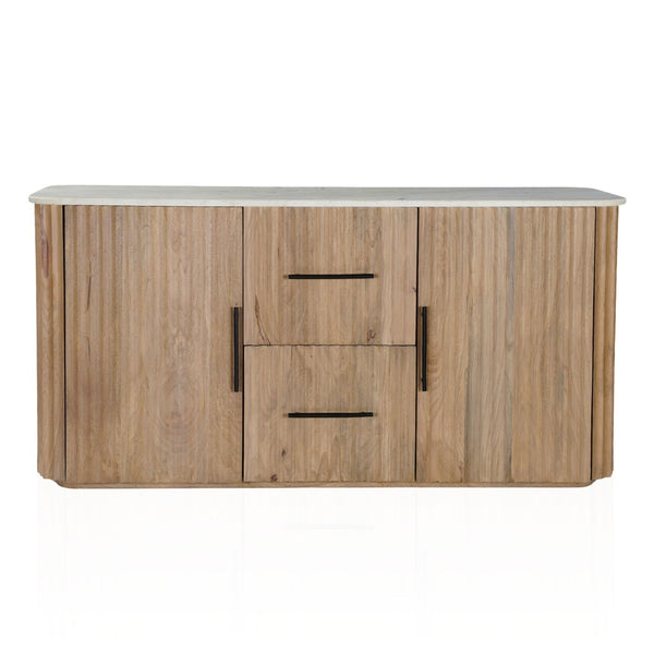 HomeRoots 63" Brown and White Solid Wood & Marble Ribbed Sideboard - Stylish Storage for Every Room 654295