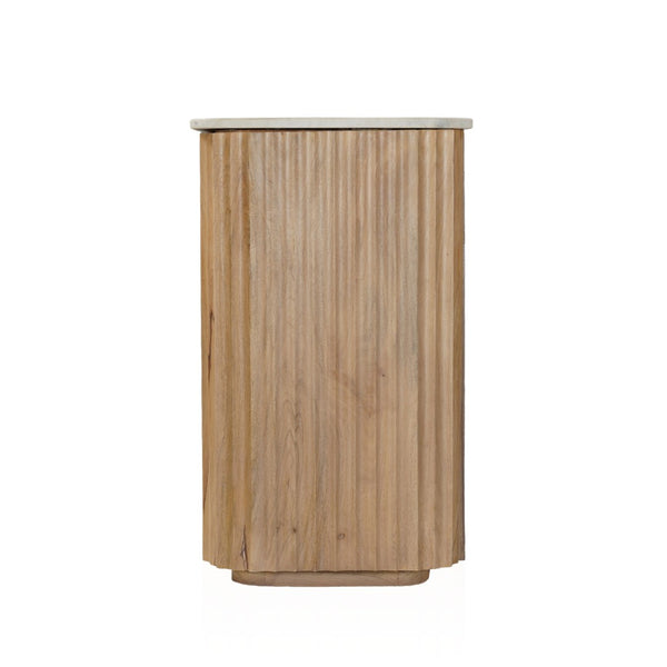 HomeRoots 63" Brown and White Solid Wood & Marble Ribbed Sideboard - Stylish Storage for Every Room 654295