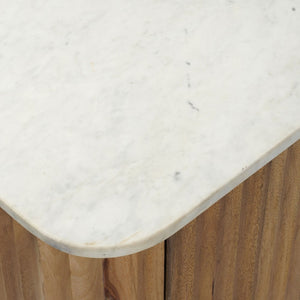 HomeRoots 63" Brown and White Solid Wood & Marble Ribbed Sideboard - Stylish Storage for Every Room 654295
