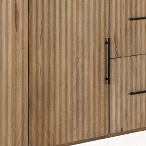 HomeRoots 63" Brown and White Solid Wood & Marble Ribbed Sideboard - Stylish Storage for Every Room 654295