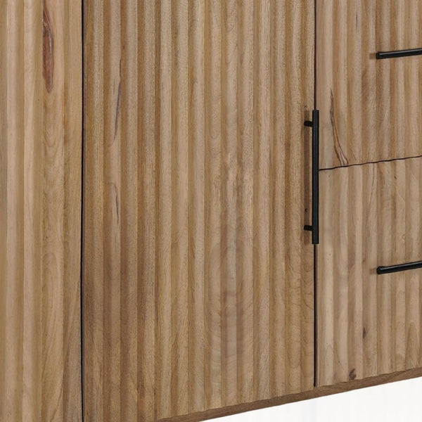 HomeRoots 63" Brown and White Solid Wood & Marble Ribbed Sideboard - Stylish Storage for Every Room 654295