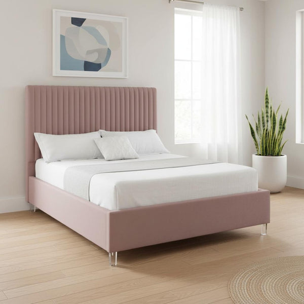 HomeRoots Blush Tufted Velvet Queen Bed Frame - Luxe Upholstered Platform Design with Cozy Modern Style 654296