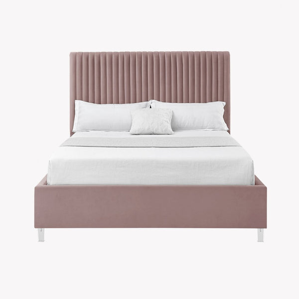 HomeRoots Blush Tufted Velvet Queen Bed Frame - Luxe Upholstered Platform Design with Cozy Modern Style 654296