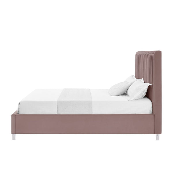 HomeRoots Blush Tufted Velvet Queen Bed Frame - Luxe Upholstered Platform Design with Cozy Modern Style 654296