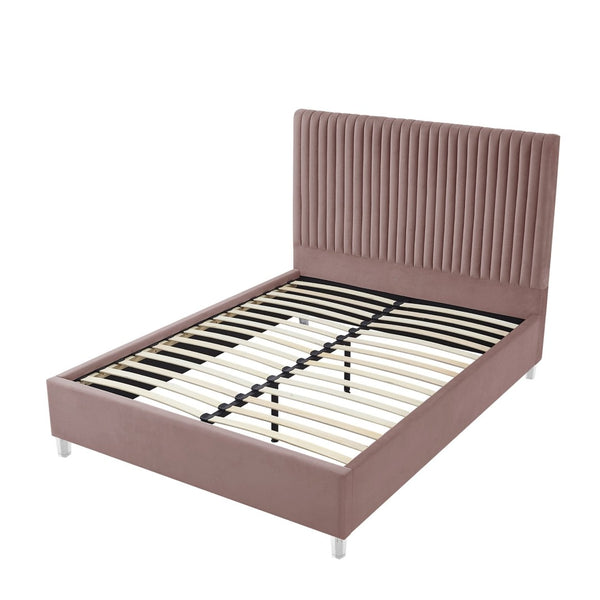 HomeRoots Blush Tufted Velvet Queen Bed Frame - Luxe Upholstered Platform Design with Cozy Modern Style 654296