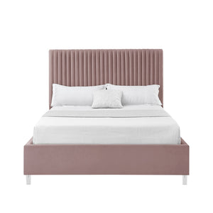 HomeRoots Blush Tufted Velvet Queen Bed Frame - Luxe Upholstered Platform Design with Cozy Modern Style 654296