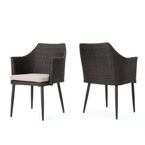 English Elm Christopher Knight Home® - KENNETHCHAIR Stylish PE Rattan Dining Chair Set of 2 with Powder-Coated Iron Frame and Water-Resistant Cushions Brown Multi 61209.00CMBN