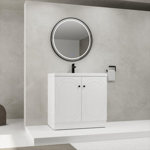 English Elm 36" Freestanding Bathroom Vanity with Resin Sink, Soft-Close Doors, Adjustable Shelf & Metal Handles White W999S00273