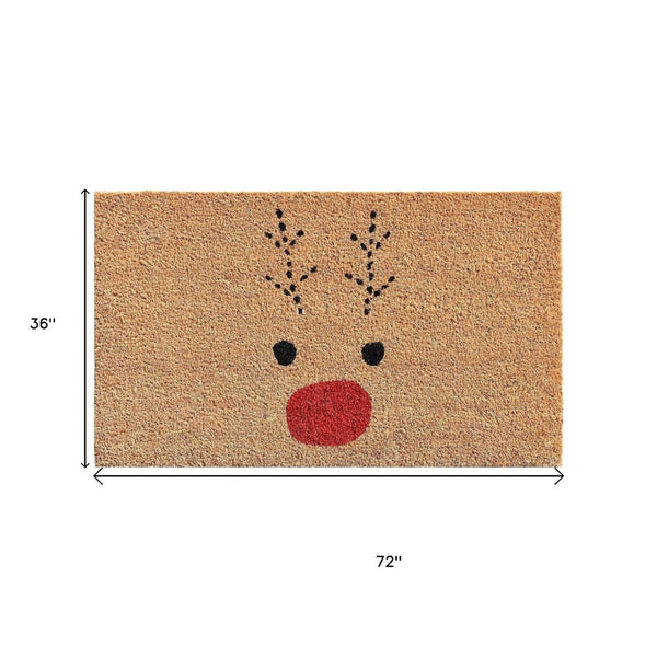 HomeRoots 36" Extra-Large Christmas Reindeer Coir Door Mat – Durable, Eco-Friendly, and Festive Entry Solution 3'x6' 654382