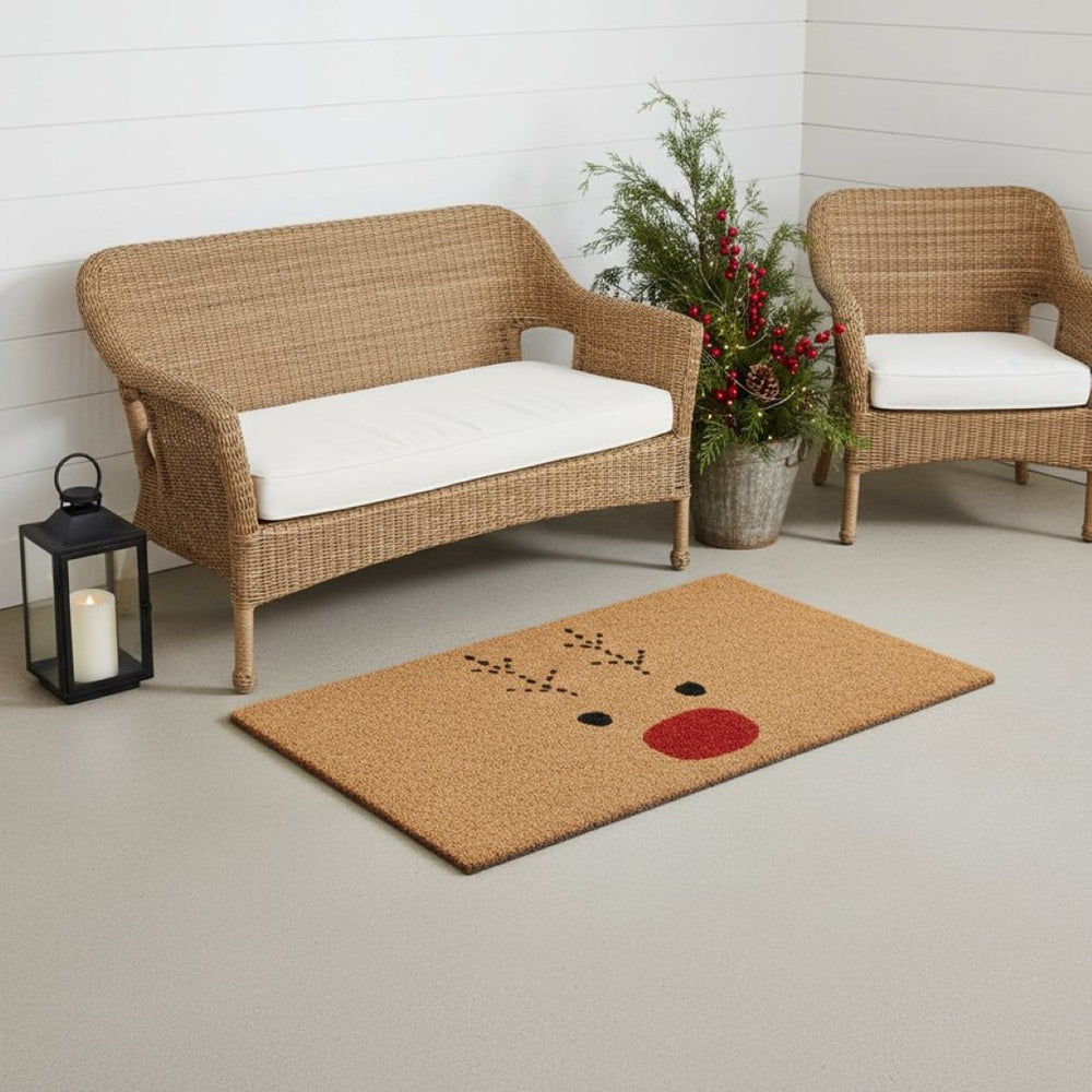 HomeRoots 36" Extra-Large Christmas Reindeer Coir Door Mat – Durable, Eco-Friendly, and Festive Entry Solution 3'x6' 654382