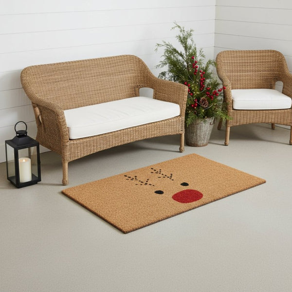 HomeRoots 36" Extra-Large Christmas Reindeer Coir Door Mat – Durable, Eco-Friendly, and Festive Entry Solution 3'x6' 654382