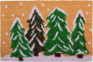 HomeRoots 36" Festive Brown Green and White Christmas Tree Coir Door Mat for Outdoor Entryway Charm 3'x6' 654388
