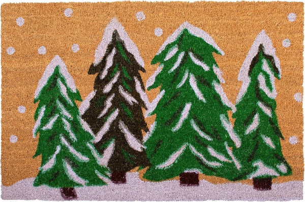 HomeRoots 36" Festive Brown Green and White Christmas Tree Coir Door Mat for Outdoor Entryway Charm 3'x6' 654388