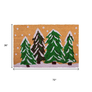 HomeRoots 36" Festive Brown Green and White Christmas Tree Coir Door Mat for Outdoor Entryway Charm 3'x6' 654388