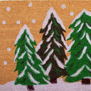 HomeRoots 36" Festive Brown Green and White Christmas Tree Coir Door Mat for Outdoor Entryway Charm 3'x6' 654388