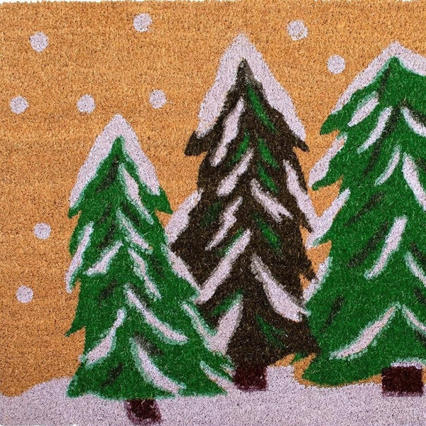 HomeRoots 36" Festive Brown Green and White Christmas Tree Coir Door Mat for Outdoor Entryway Charm 3'x6' 654388