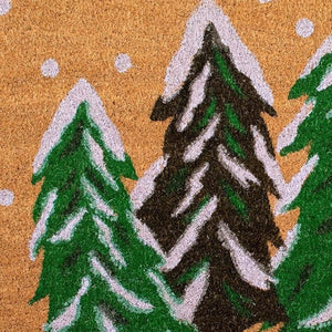 HomeRoots 36" Festive Brown Green and White Christmas Tree Coir Door Mat for Outdoor Entryway Charm 3'x6' 654388