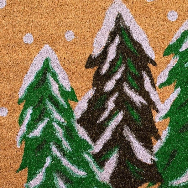 HomeRoots 36" Festive Brown Green and White Christmas Tree Coir Door Mat for Outdoor Entryway Charm 3'x6' 654388