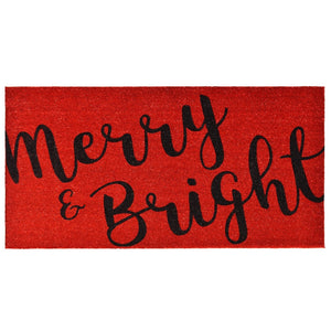 HomeRoots 36" Welcome Holiday Guests with Merry & Bright Red and Black Coir Outdoor Doormat for Entryways 3'x6' 654391
