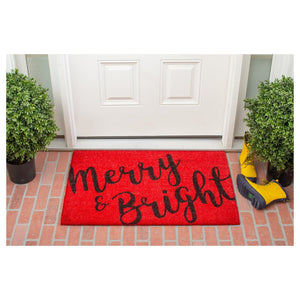 HomeRoots 36" Welcome Holiday Guests with Merry & Bright Red and Black Coir Outdoor Doormat for Entryways 3'x6' 654391