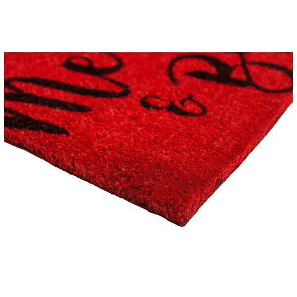 HomeRoots 36" Welcome Holiday Guests with Merry & Bright Red and Black Coir Outdoor Doormat for Entryways 3'x6' 654391