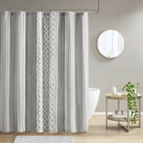 INK+IVY Imani Mid-Century Cotton Printed Shower Curtain with Chenille II70-1123 Gray