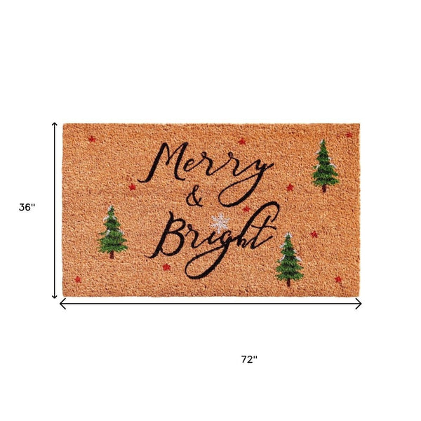HomeRoots 36" Merry and Bright Coir Door Mat - Festive Eco-Friendly Runner for Holiday Cheer and Durability 3'x6' 654410