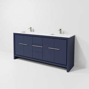 English Elm Navy Blue Double Bath Vanity With Cultured Marble Top, Gun Metal Faucet & Ample Storage Solutions B2731P259501