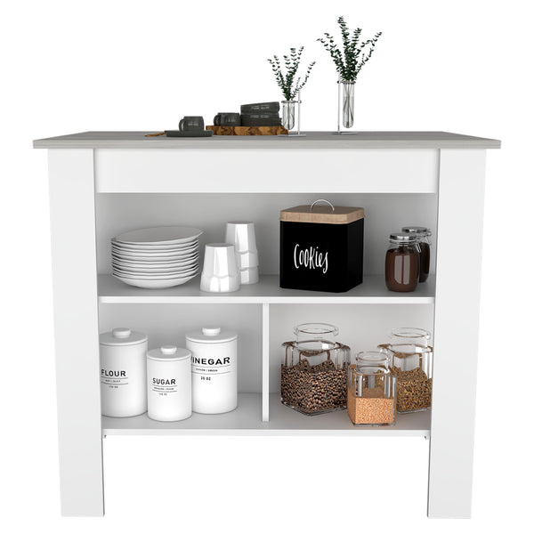 English Elm Brooklyn Kitchen Island With Three Concealed Shelves – Rustic Charm & Multi-Functional Design! B128P148880