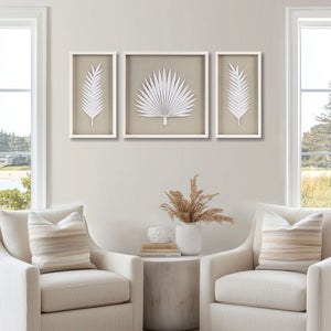 JLA Home Madison Park - Framed Rice Paper Palm Leaves Trio Shadowbox Set — Handmade Neutral Textured Wall Art for Coastal Homes MP95B-0294