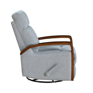 English Elm New Luxurious Swivel Glider Reclining Chair in Gray Boucle Fabric with Wooden Arms, Plush Foam Padding, 360° Swivel and Smooth Recline for Living Room or Nursery B011P395823