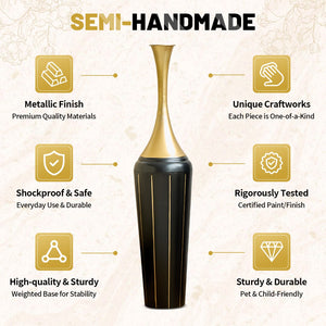 English Elm 3-piece Handcrafted Metal Floor Vase Set Matte Finish Architectural Trio for Entryway Black+Gold W2796P446204