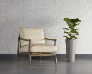 Sunpan Lindley Lounge Chair - Stylish Mid-Century Design in Astoria Cream Leather with Solid Birch Frame
