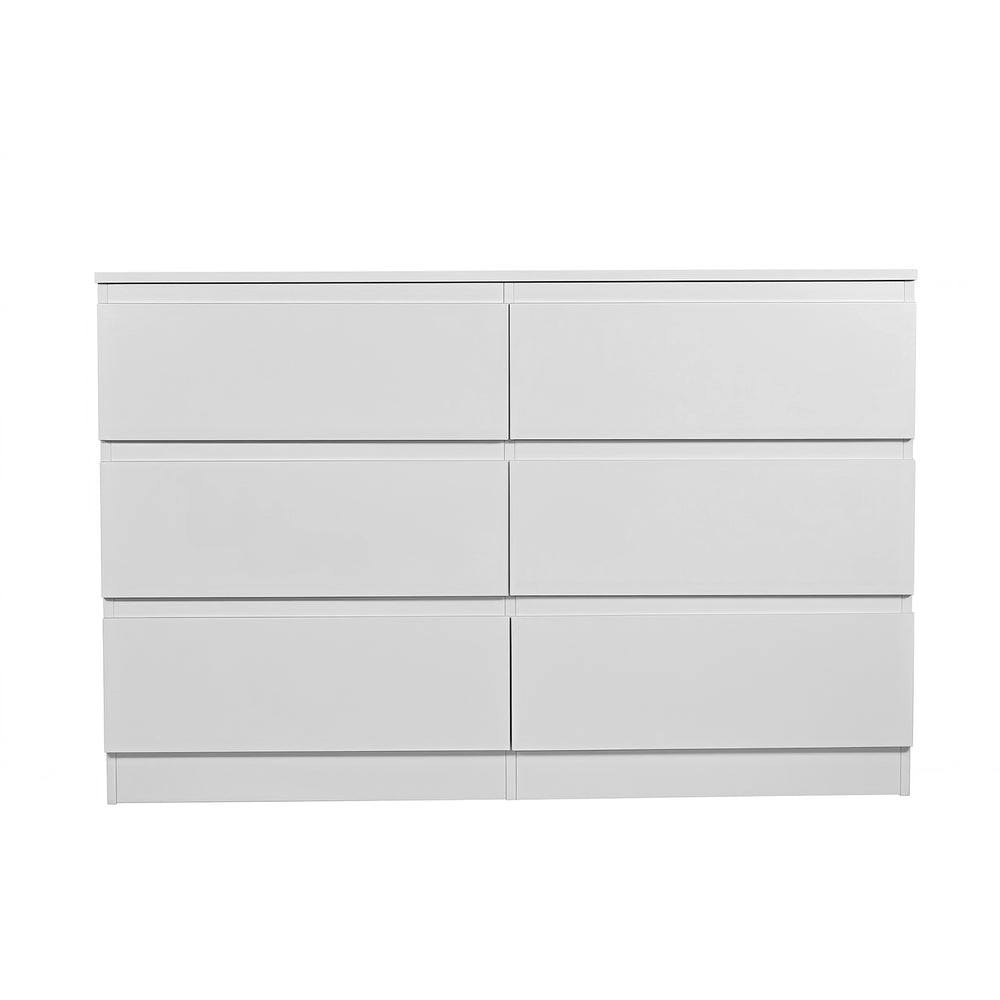 English Elm 6 Drawer Modern Dresser with Concealed Handles, Spacious Top, Durable Wood Storage Cabinet for Bedroom White W3204P318437